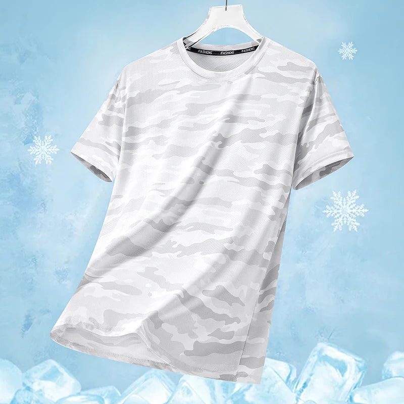 Functional Fabric Mosquito-Resistant Antibacterial Sweat-Wicking Ice Feeling 2025 New Ice Silk T-Shirt Men's Short Sleeve Thin Q