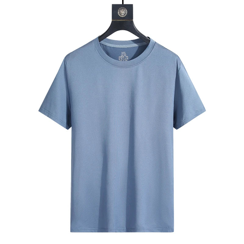Men's Silk Ice Round Collar T-shirt, Simple Running Fitness Suit, Breathable Thin T-shirt, Quick Dry T-shirt, Summer