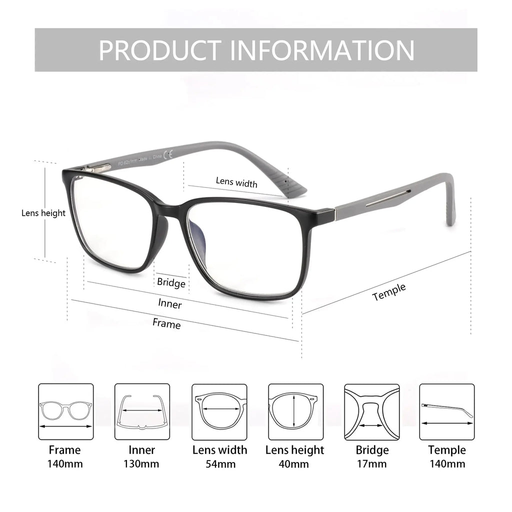 ZENOTTIC Fashion Blue Light Reading Glasses for Men，Sport Square Frame Readers, Anti Glare Computer Glasses