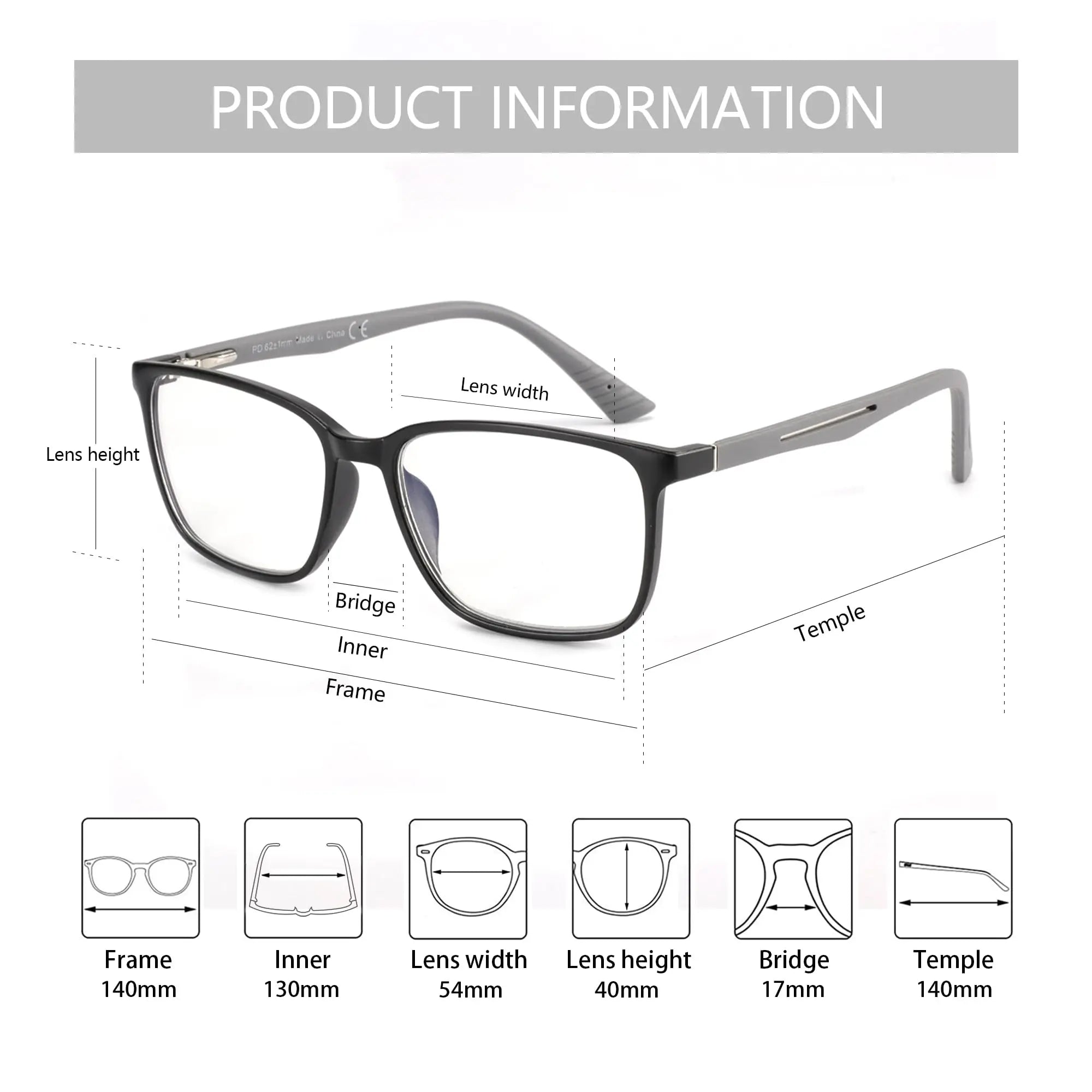 ZENOTTIC Fashion Blue Light Reading Glasses for Men，Sport Square Frame Readers, Anti Glare Computer Glasses