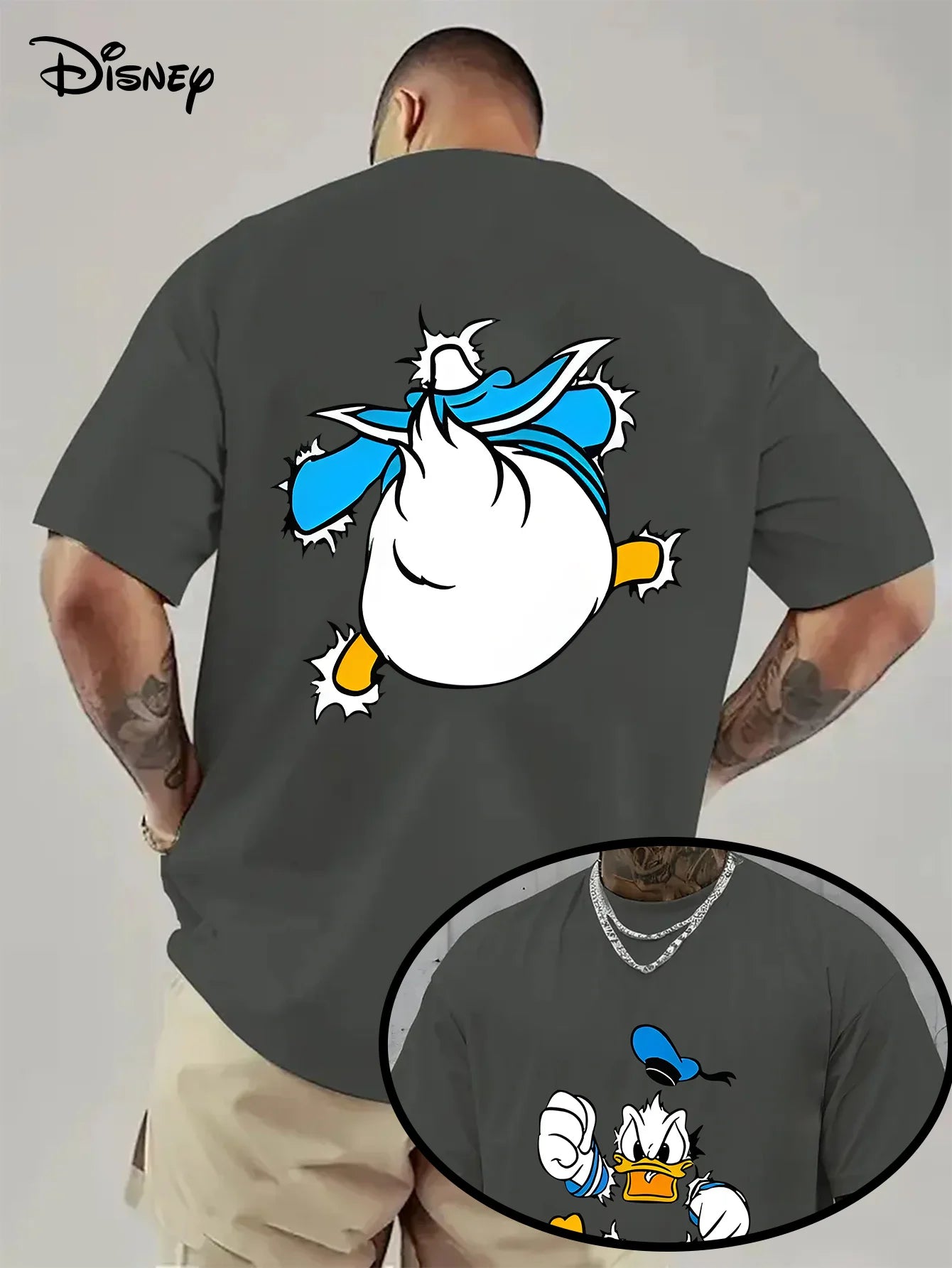 Men's Donald Duck Dual-Sided Cartoon T-Shirt Summer Cotton Women Top Tee Streetwear Casual Trendy Oversized Loose Couple Unisex