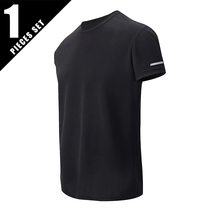 1/4 Pcs Men's Summer Fashion Printing Quick-drying Short-sleeved Youth Leisure Sports Fitness Breathable Top Middle-aged Loose T