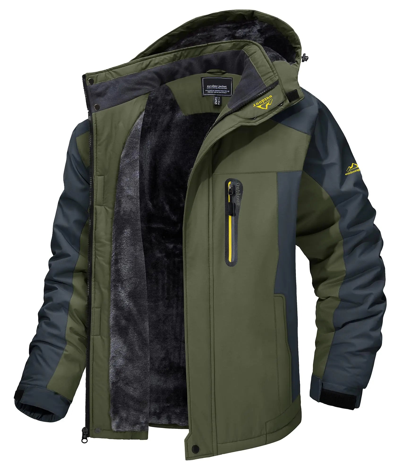 KEFITEVD Winter Heavy Ski Jacket Waterproof Warm Fleece Jackets Outdoor Thermal Breathable Hiking Jacket Windbreaker Snow Parka