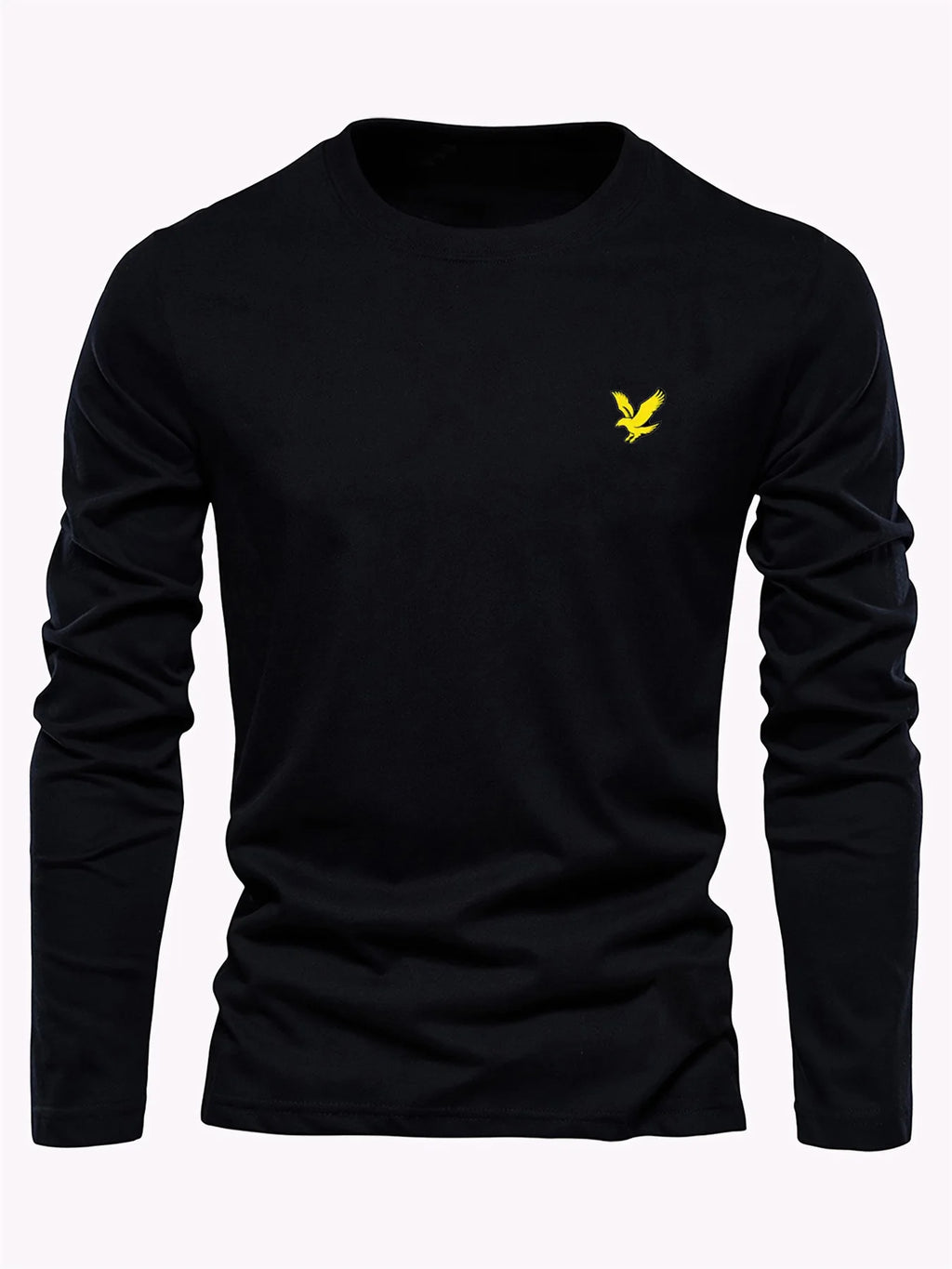 Men's 100% pure cotton loose fit comfortable casual sports eagle pattern printed round neck long sleeved T-shirt top