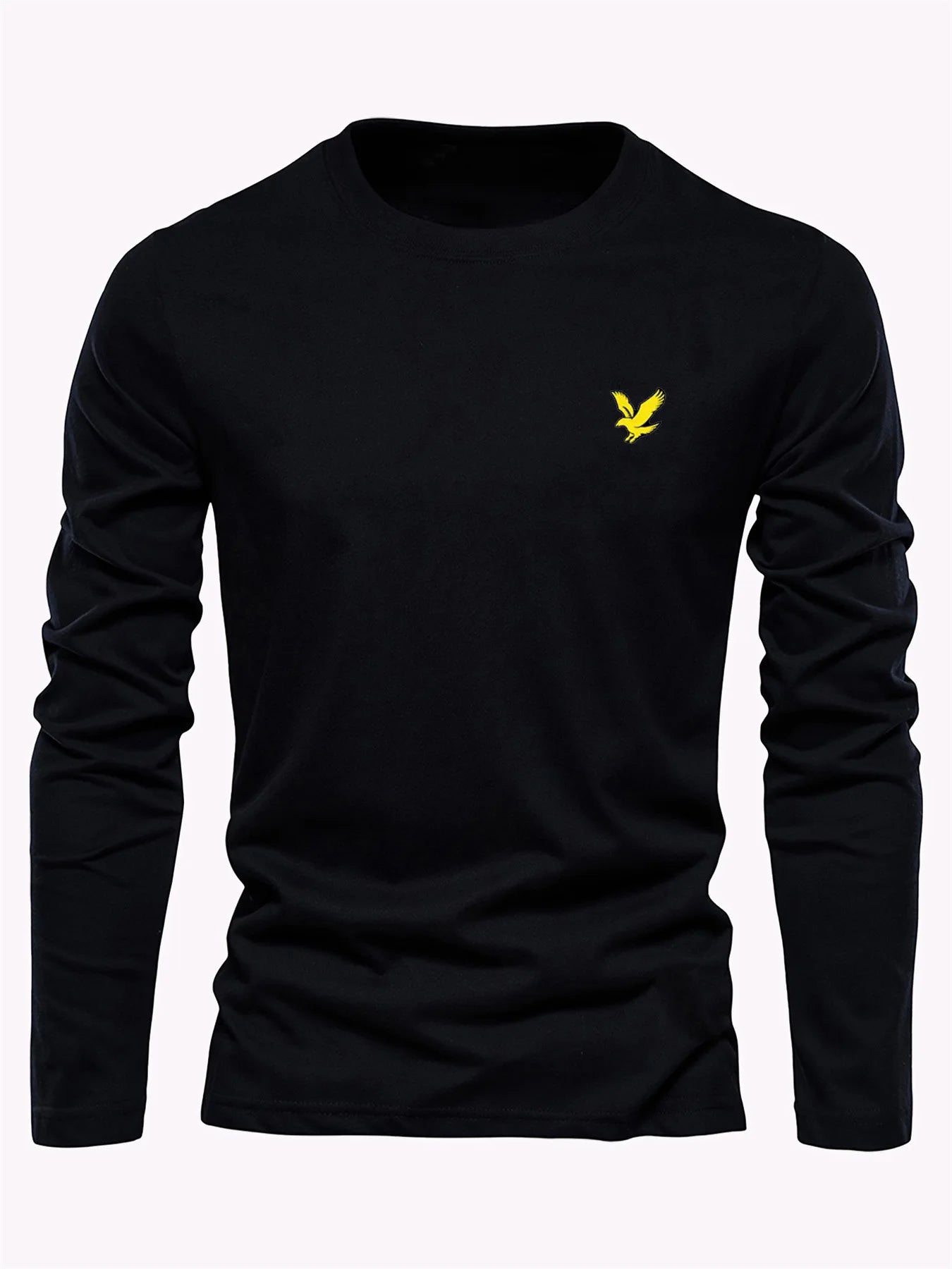 Men's 100% pure cotton loose fit comfortable casual sports eagle pattern printed round neck long sleeved T-shirt top
