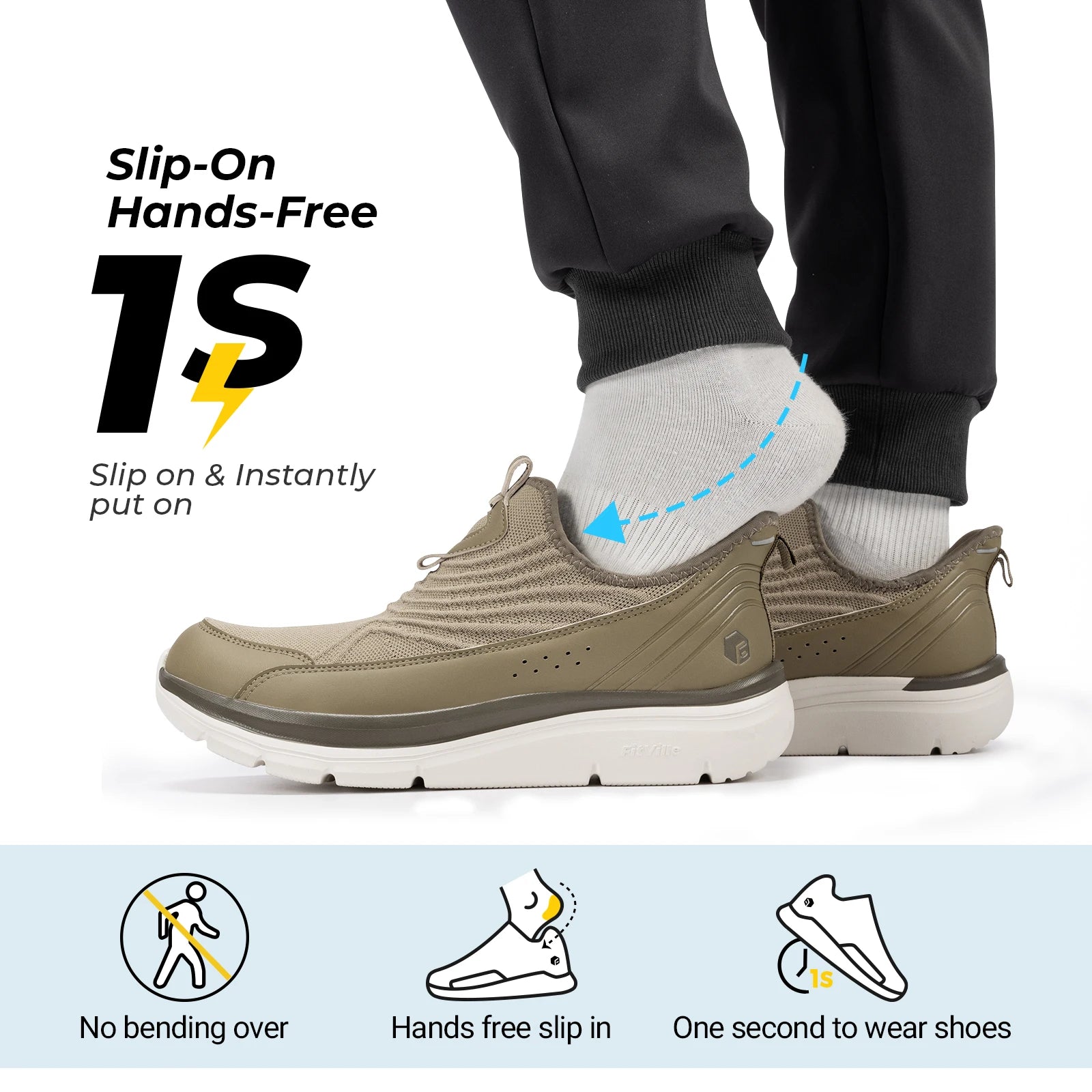 Fitville Wide Men's Slip-On Walking Shoes Lightweight Breathable Outdoor Casual Sports Running Shoes Sneakers For Swollen Feet