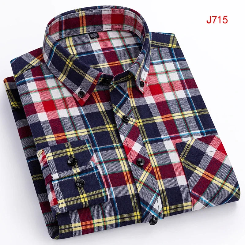 New Autumn Winter Fashion Men Casual Flannel Plaid Long Sleeve Shirts S-8XL Regular Fit Pocket Businessman Dress Shirts Daily
