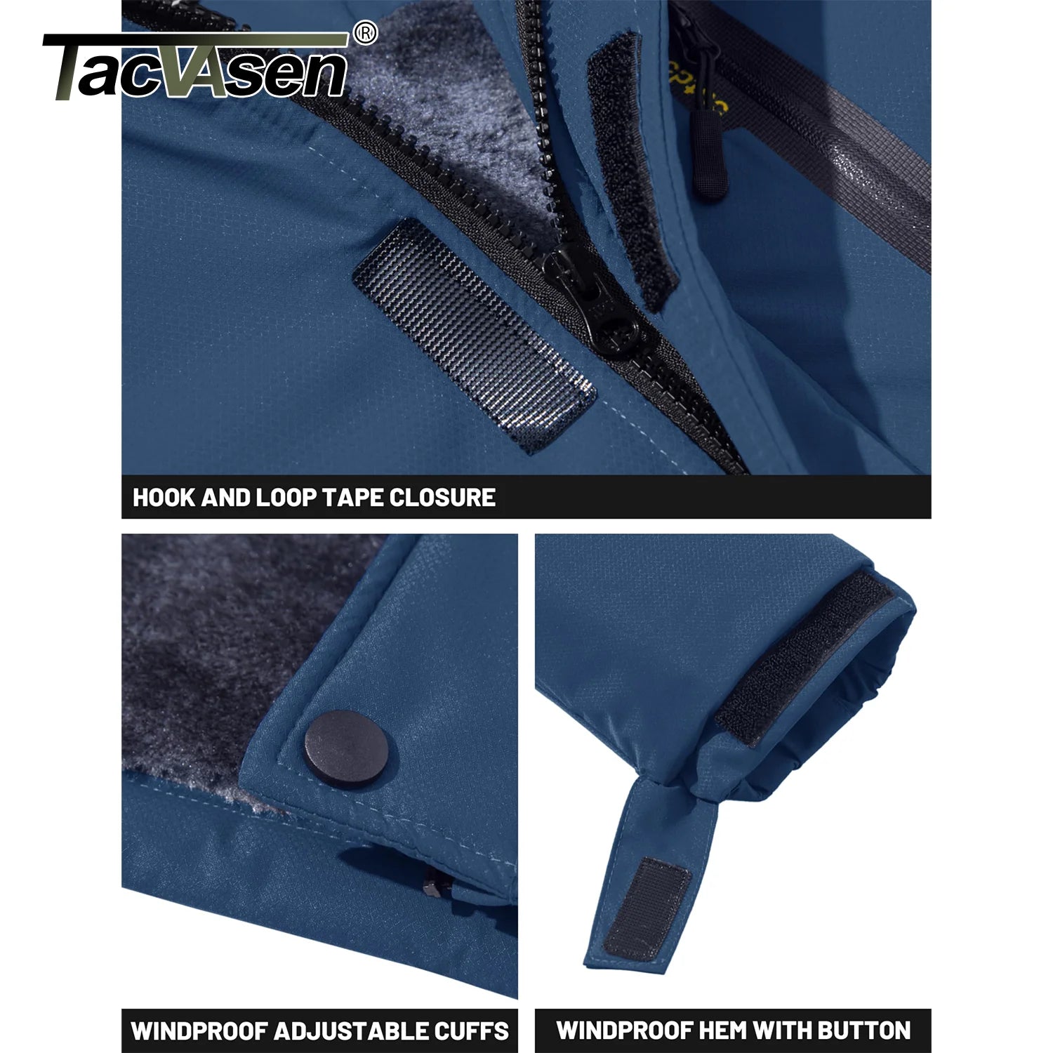 TACVASEN Winter Fleece Lined Jacket Men's Fleece Lining Coats Thermal Warm Jacket Hiking Walking Jacket Outdoor Windbreaker Male