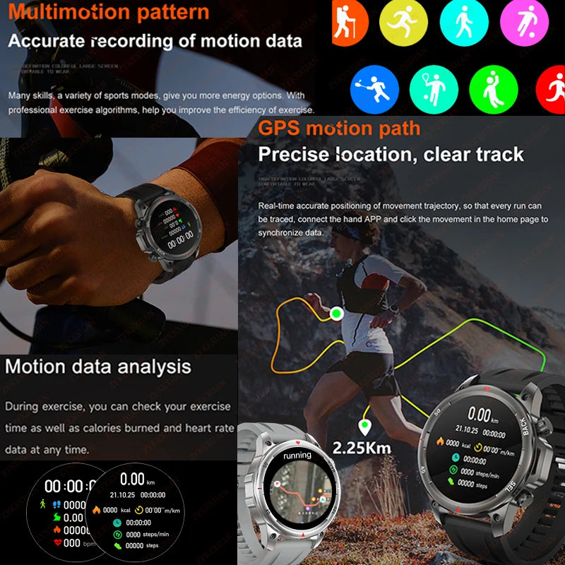 For Huawei Bluetooth Call Smart Watch Men AMOLED HD Large Screen With Flashlight Heart Rate NFC Waterproof GPS Sports SmartWatch