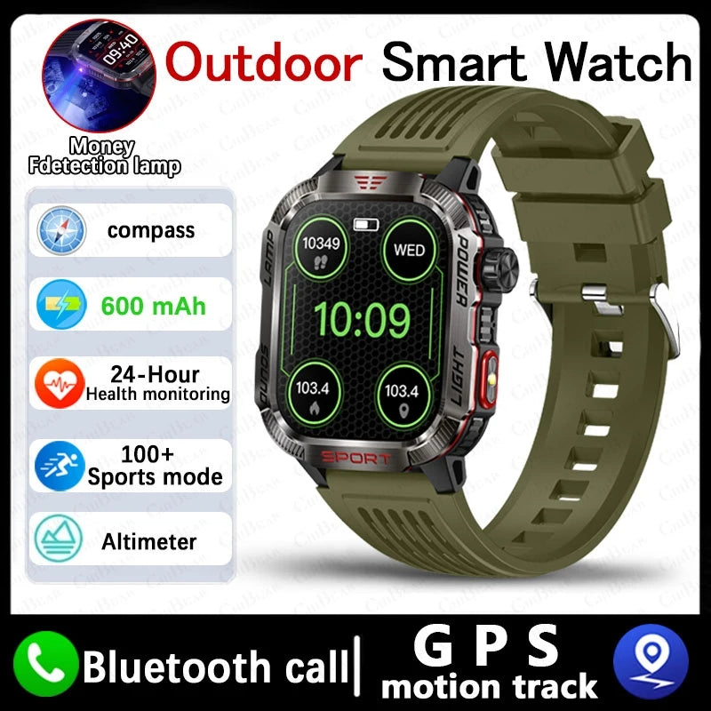 2025 New Outdoor Sport Smart Watch Men Compass LED Flashlight 600mAh Battery Health Monitoring Waterproof BT Call Smartwatch