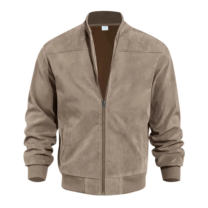 Amazon Suede Solid Color Zipper Jacket Casual Vintage Long Sleeve Cardigan Jacket Men
