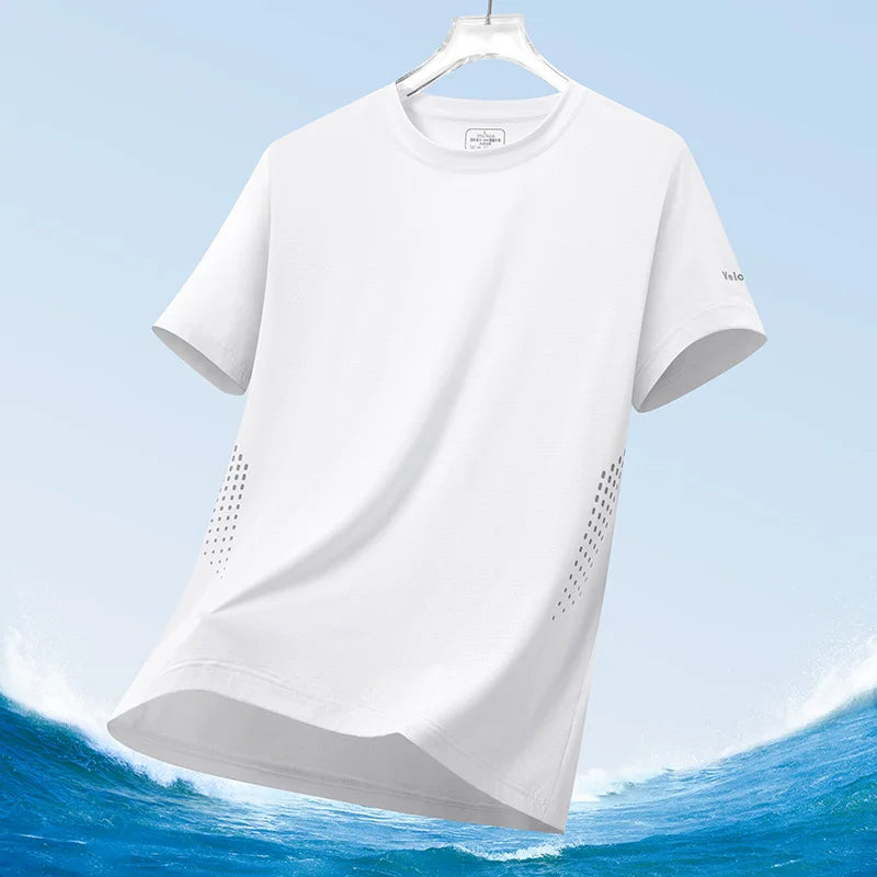 Men's Silk Ice Round Collar T-shirt, Simple Running Fitness Suit, Breathable Thin T-shirt, Quick Dry T-shirt, Summer