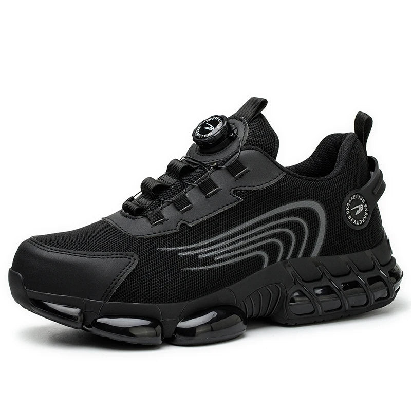 Steel Toe Lightweight Breathable Sneakers for Men Anti-smash Anti-puncture Protection Safety Shoes Rotating Button Work Shoes