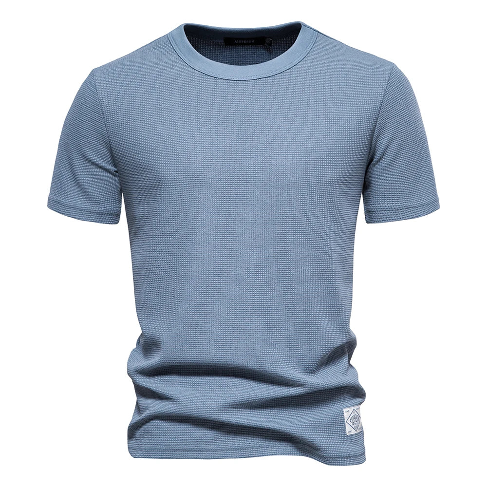 AIOPESON Solid Color Waffle T-shirts for Men Casual Brand Quality Short-sleeved Men's Tees New Summer Fashion Designer Tops Male