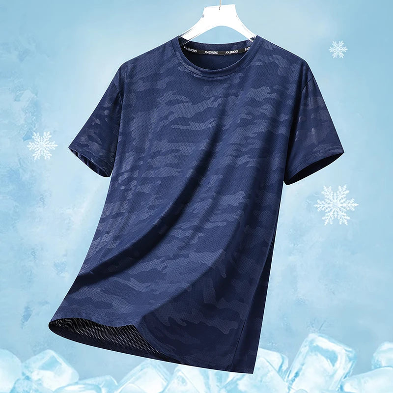 Functional Fabric Mosquito-Resistant Antibacterial Sweat-Wicking Ice Feeling 2025 New Ice Silk T-Shirt Men's Short Sleeve Thin Q