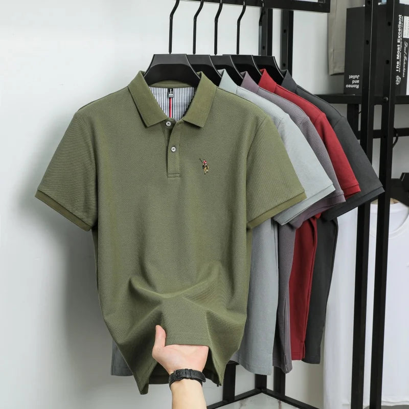 100% Cotton Breathable Short Sleeve T-shirt Men Luxury Brand Embroidery Loose Relaxed Summer Fashion Business Casual  POLO Shirt
