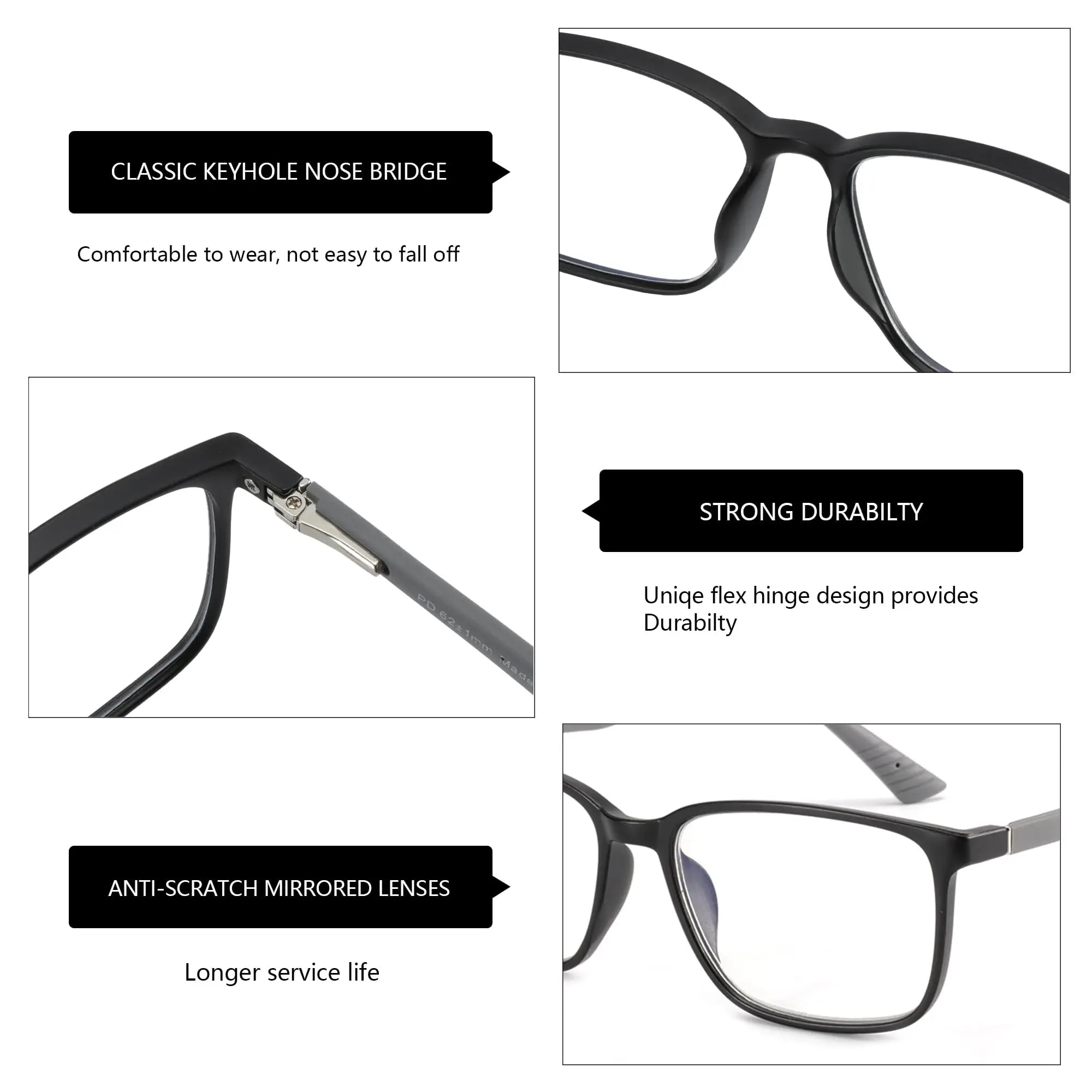 ZENOTTIC Fashion Blue Light Reading Glasses for Men，Sport Square Frame Readers, Anti Glare Computer Glasses