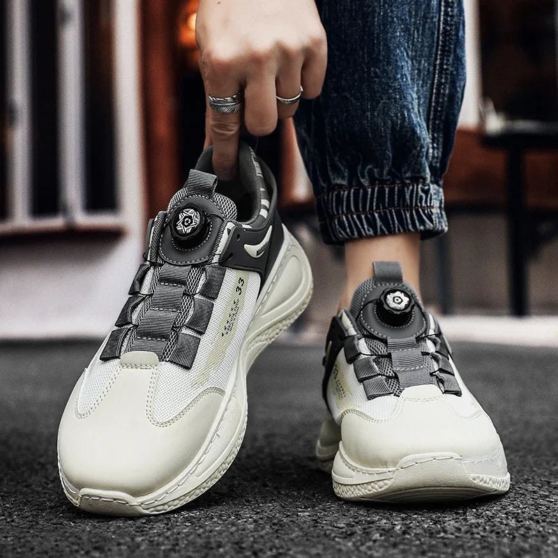 Mens Sneakers with Rotating Buckle Comfy Non Slip Lace up Durable Shoes for Mens Outdoor Activities
