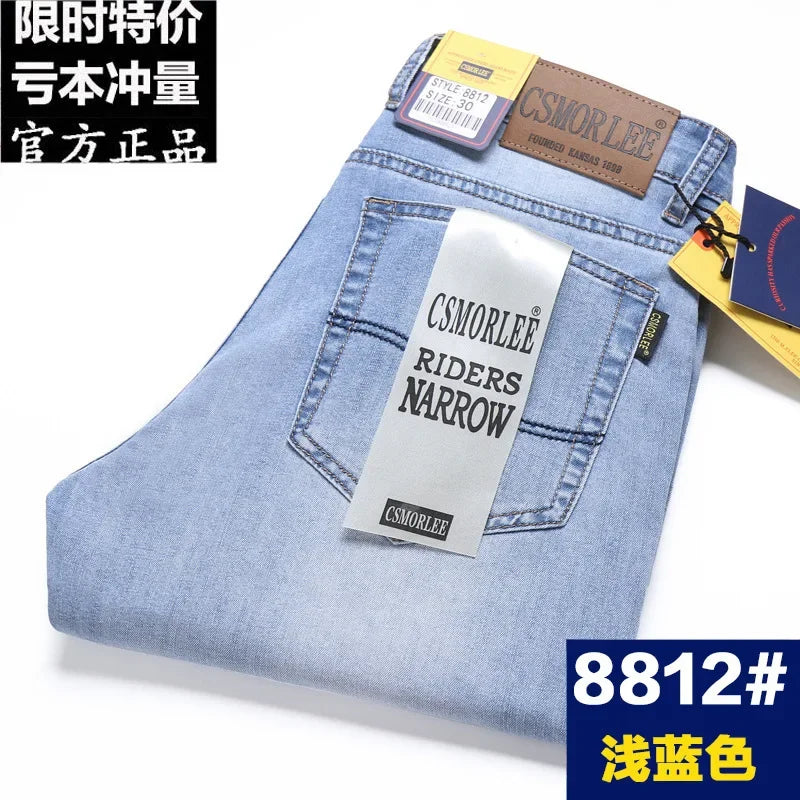 Csmor Lee Men's Jean Autumn Winter Loose-fit Straight-leg Trendy Pants Casual Denim Trousers Men Classic Stretch Jeans Fashion