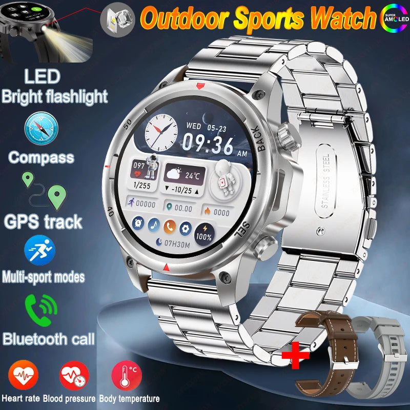 For Huawei Bluetooth Call Smart Watch Men AMOLED HD Large Screen With Flashlight Heart Rate NFC Waterproof GPS Sports SmartWatch
