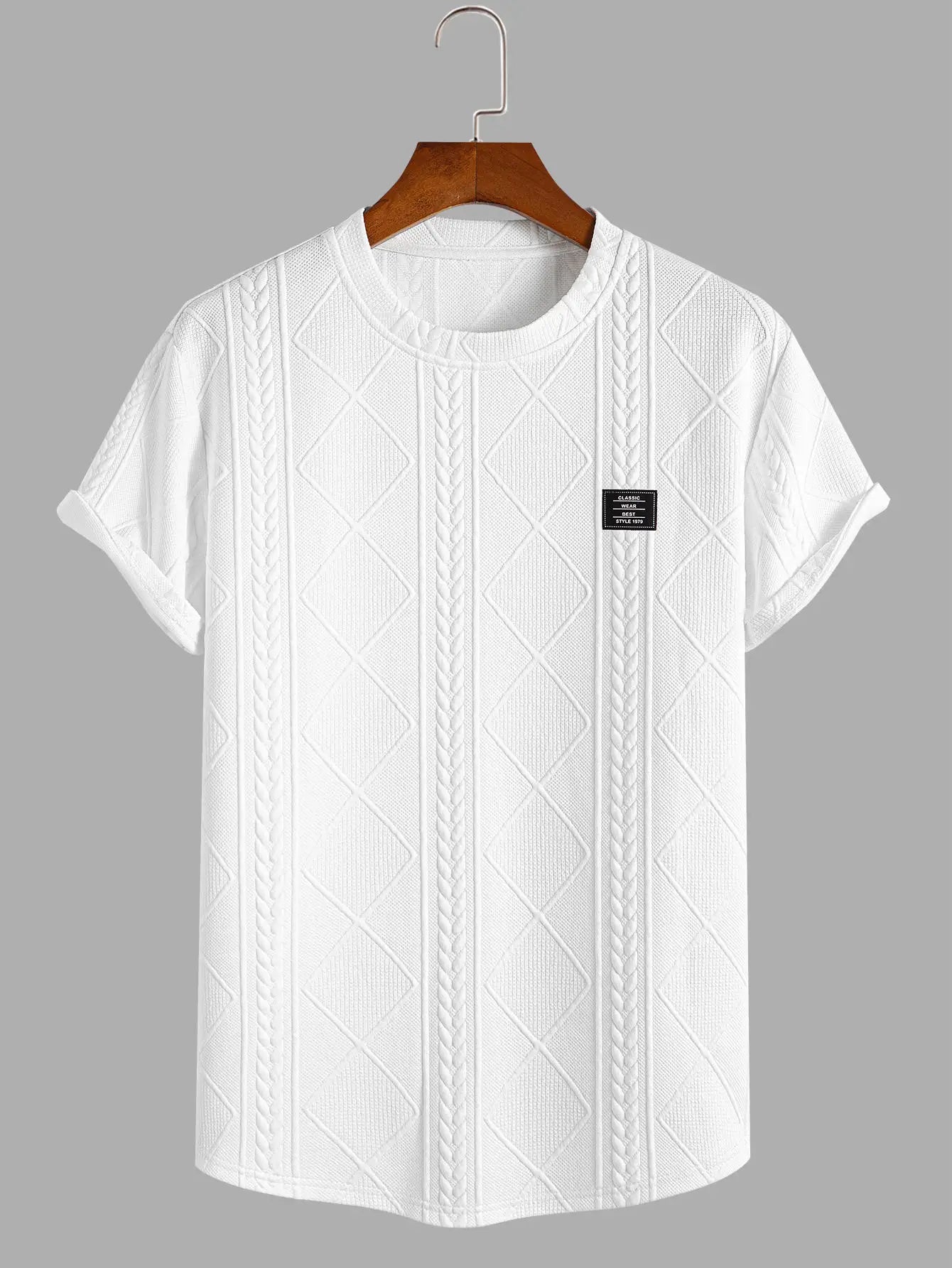 Solid Color Knitted Texture Elastic Breathable Men's Short Sleeve T-Shirt for Comfortable Wear