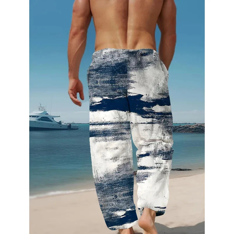 Men'S Fashion Casual Pants Comfortable  3D Printed Patterns Casual Wide-Leg Design Breathable Beach Summer Outdoor Activities