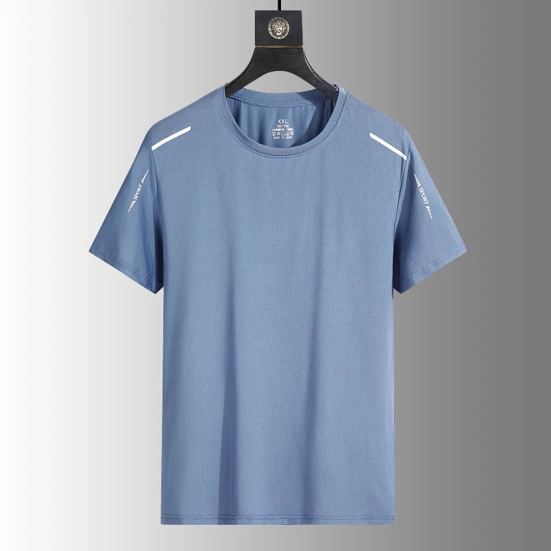 Men's Silk Ice Round Collar T-shirt, Simple Running Fitness Suit, Breathable Thin T-shirt, Quick Dry T-shirt, Summer