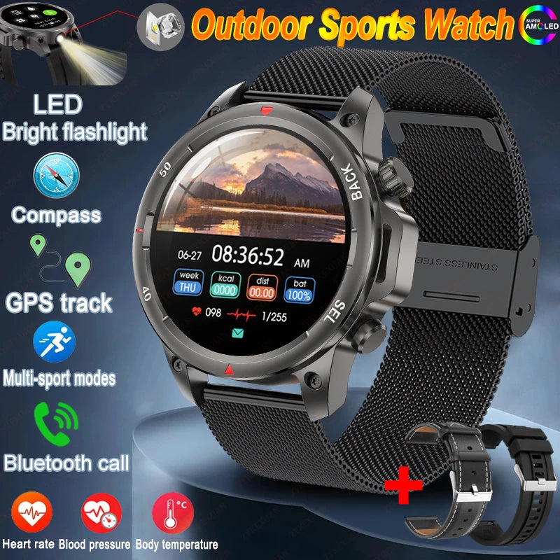 For Huawei Bluetooth Call Smart Watch Men AMOLED HD Large Screen With Flashlight Heart Rate NFC Waterproof GPS Sports SmartWatch