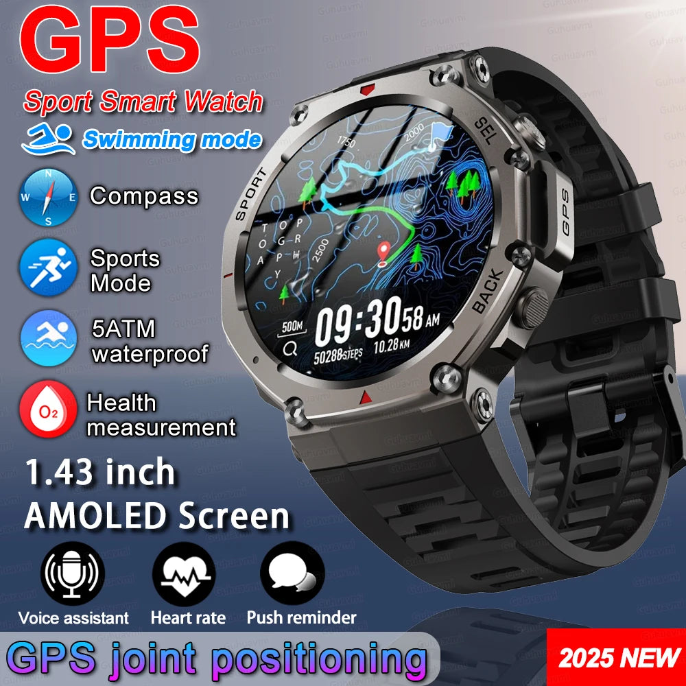 T-Rex 3 Built-in Dual-band GPS Smart Watch Men Smartwatch Compass Altimeter Barometric 5ATM IP69K Waterproof AMOLED HD Watches
