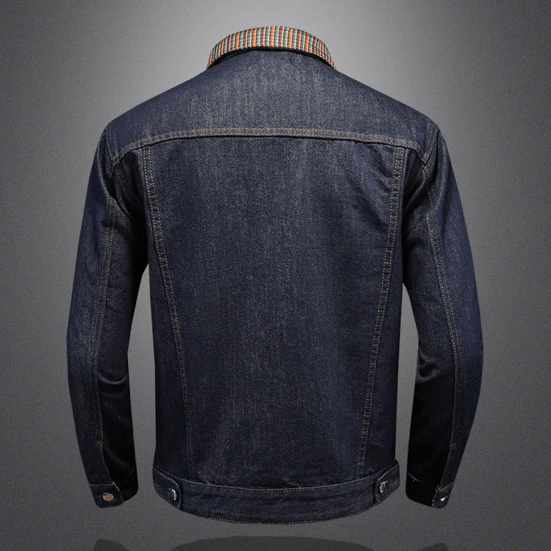 Classic Wash Denim Coat Men Patchwork Collar Men's Coat  Denim Jacket  Tech-wear Coat