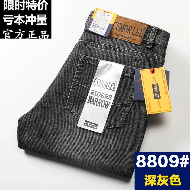 Csmor Lee Men's Jean Autumn Winter Loose-fit Straight-leg Trendy Pants Casual Denim Trousers Men Classic Stretch Jeans Fashion
