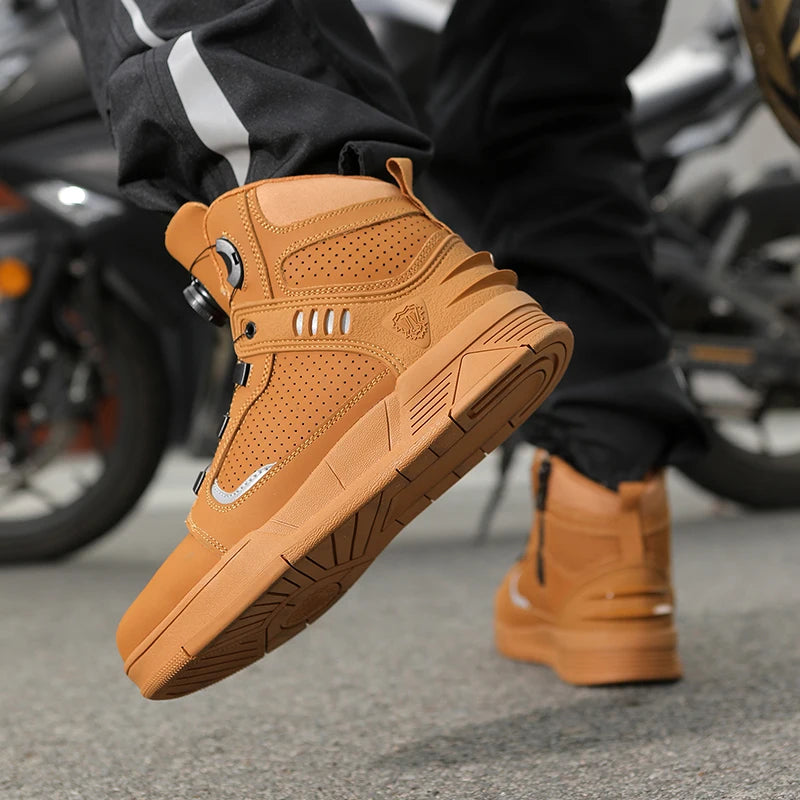 Cowhide Motorcycle Genuine Leather Riders Shoes Men Anti-Slip Breathable Motos Protective Boots Outdoor Hiking Cycling Shoe Gift