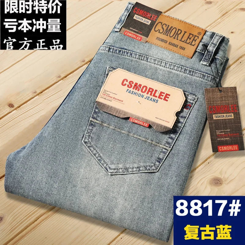 Csmor Lee Men's Jean Autumn Winter Loose-fit Straight-leg Trendy Pants Casual Denim Trousers Men Classic Stretch Jeans Fashion