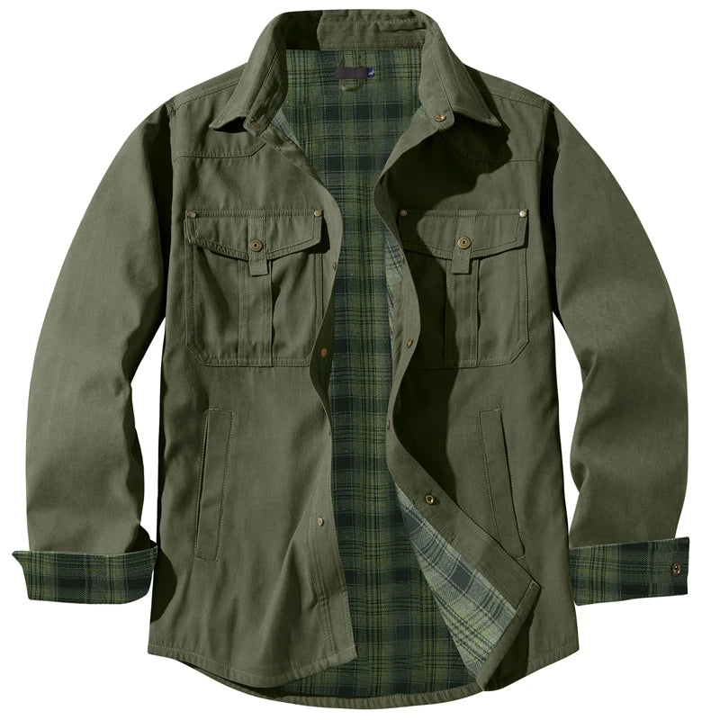 Spring Autumn Mens Flannel Plaid Shirt Jacket Casual Men Retro Lapel Cotton Warm Shirts Men Tactical Windbreaker Jacket Clothing