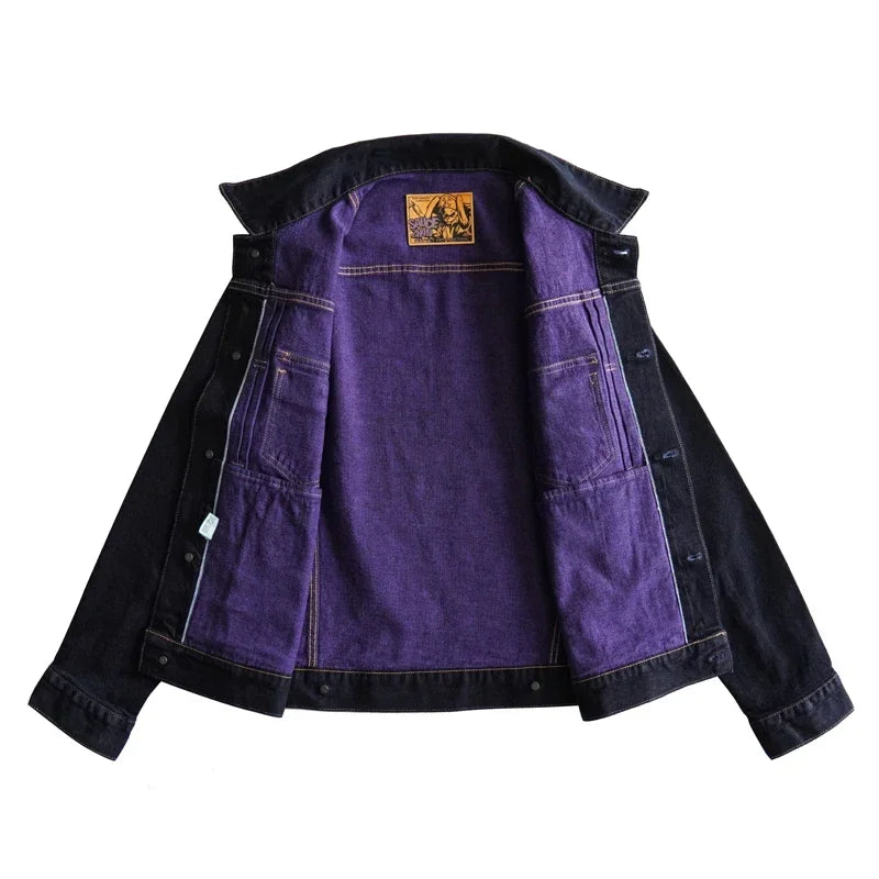 Men Jacket Selvedge Denim Jacket Men Vintage Purple and Blue Double Sided Dye Regular Fit 12.5 Oz
