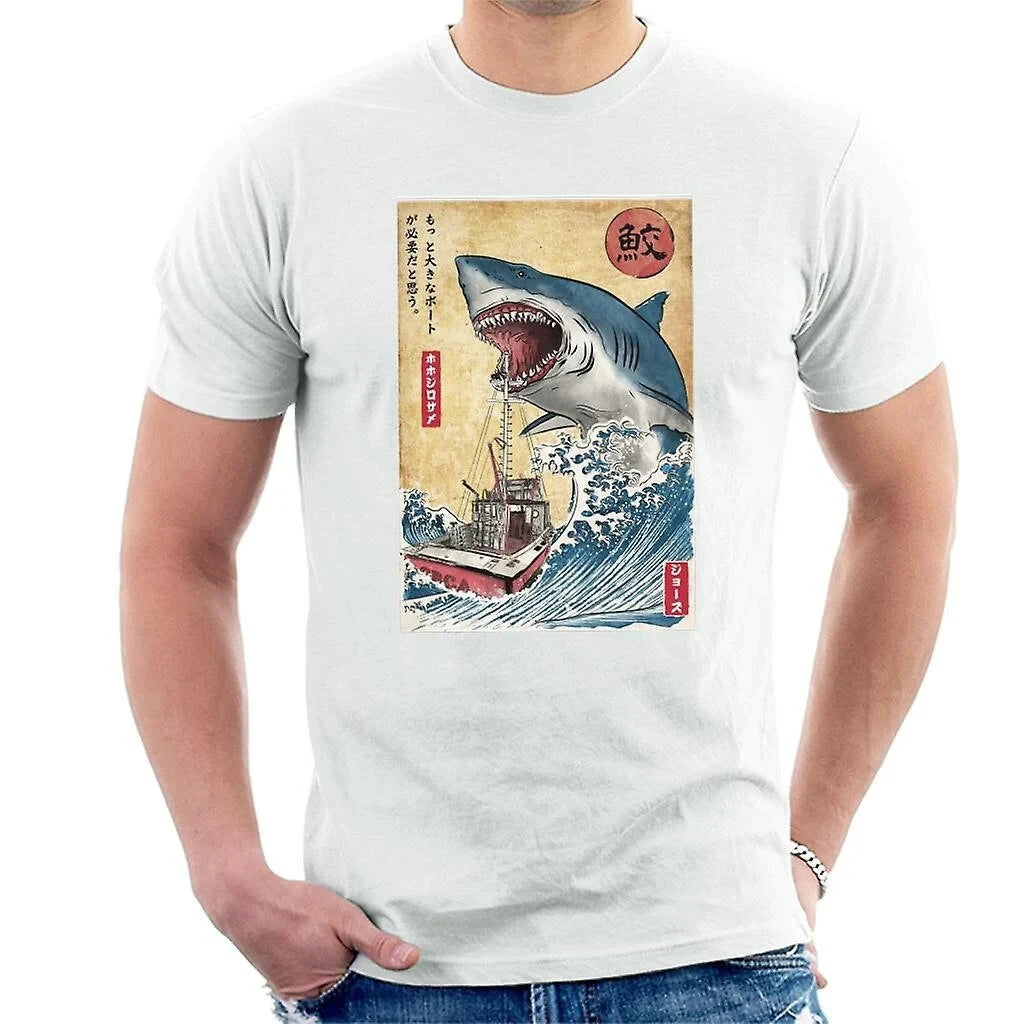 Japanese Jaws Mens TShirt Novelty Funny Graphic Mens Tee Shirt Top Perfect For Humor And Unique Fashion Statements