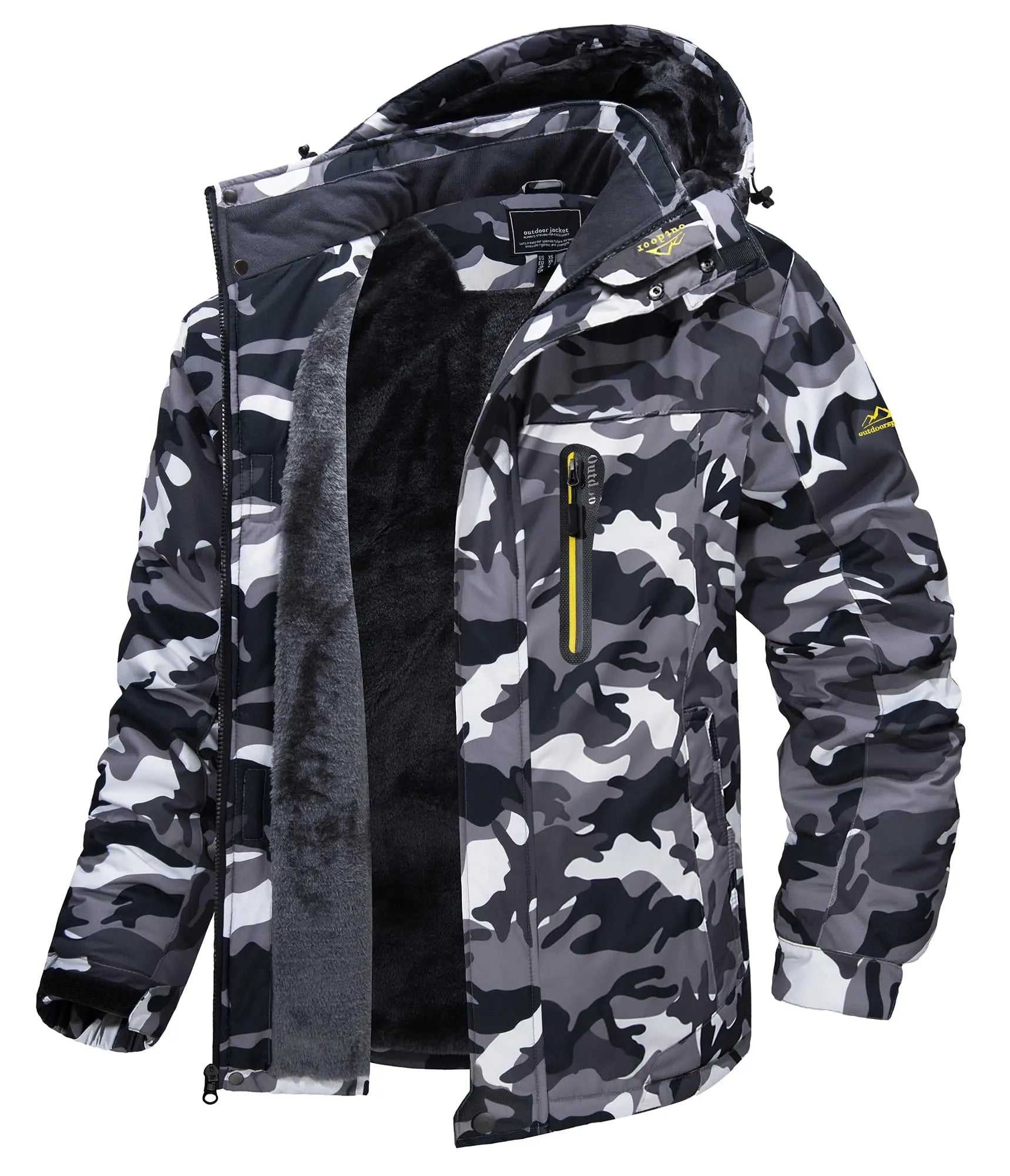 KEFITEVD Winter Heavy Ski Jacket Waterproof Warm Fleece Jackets Outdoor Thermal Breathable Hiking Jacket Windbreaker Snow Parka