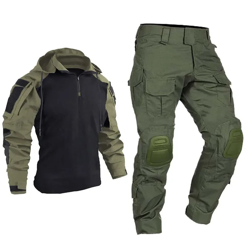 Paintball Tactical Suits Work Clothing Uniform Multi Pockets Combat Camo Shirts Hooded Cargo Knee Pads Pants Hunting Clothes