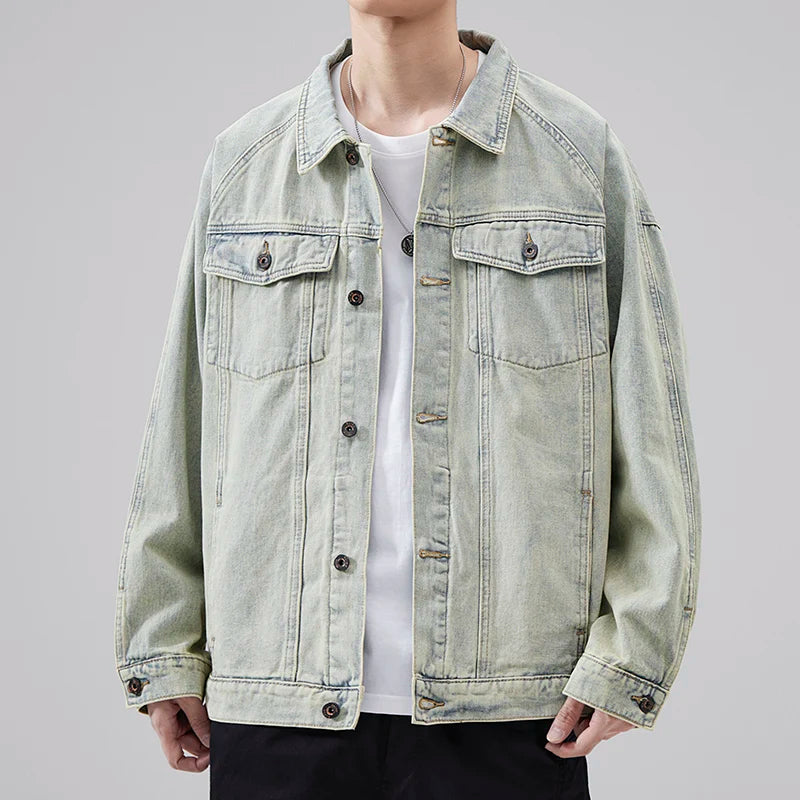 DUKEEN Blue Denim Jacket for Men 2025 Spring and Autumn New Loose Casual Retro Men's Jean Jacket Man Coats