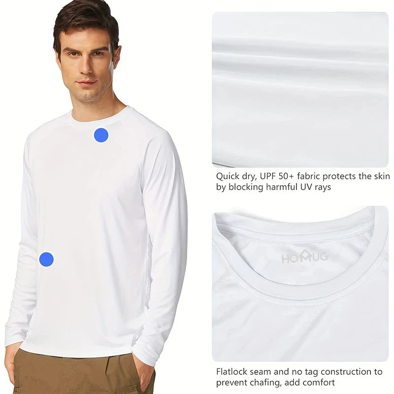 UV Men's Sun Protection Long Sleeve Summer UPF50+ Performance Quick Dry Men T-shirts Breathable Hiking Workout Pullover Tops
