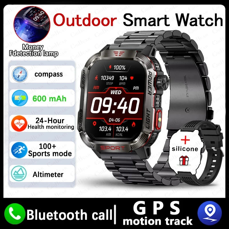 2025 New Outdoor Sport Smart Watch Men Compass LED Flashlight 600mAh Battery Health Monitoring Waterproof BT Call Smartwatch