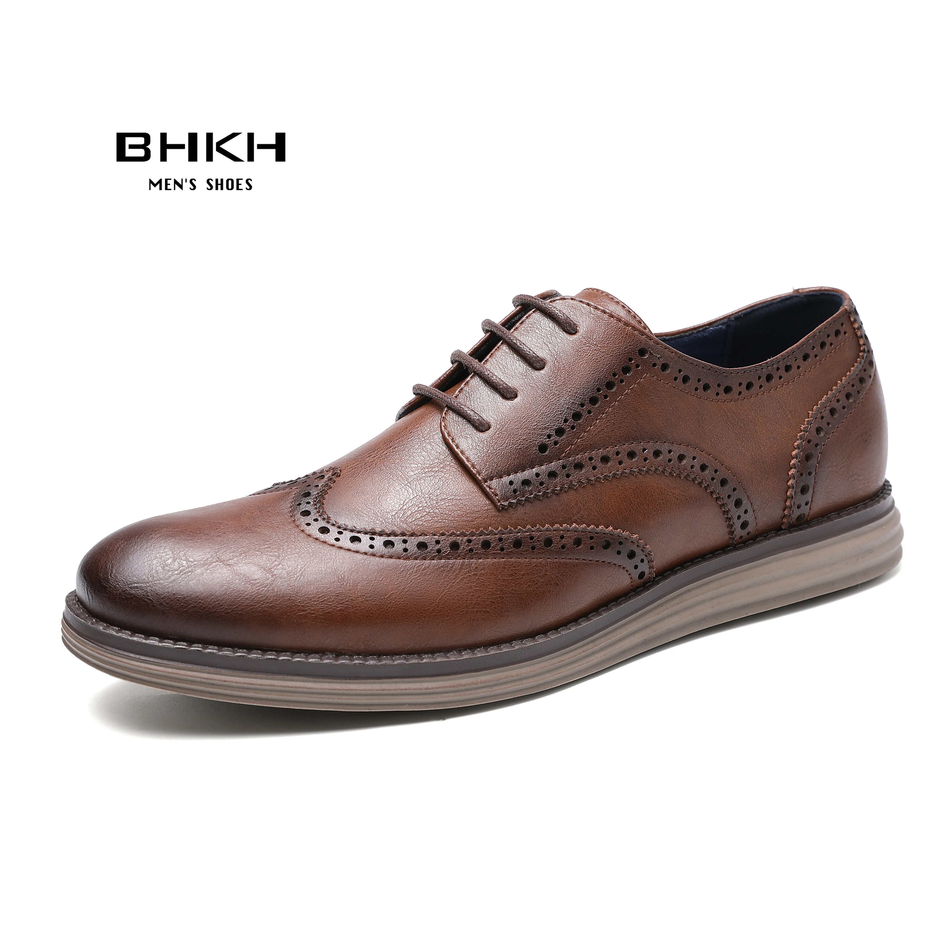 BHKH 2025 Genuine Leather Dress Shoes Comfy Men Casual Shoes Smart Business Work Office Lace-up Men Shoes