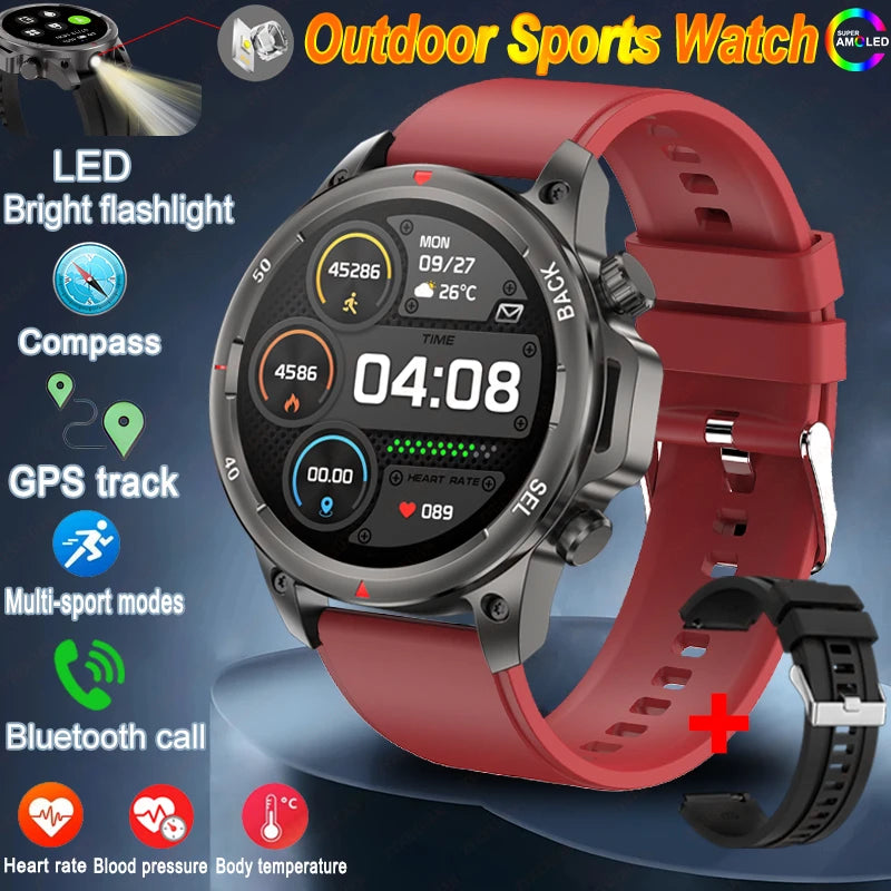 For Huawei Bluetooth Call Smart Watch Men AMOLED HD Large Screen With Flashlight Heart Rate NFC Waterproof GPS Sports SmartWatch