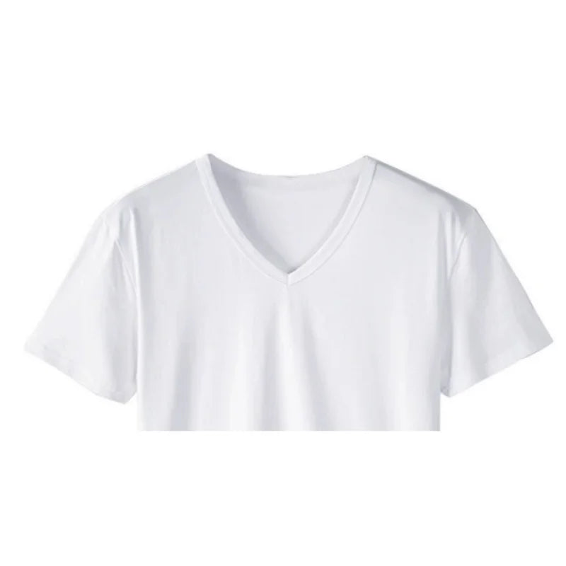 2025 men's short sleeved T-shirt loose and breathable plus size T-shirt top summer thin solid color V-neck home clothing base s