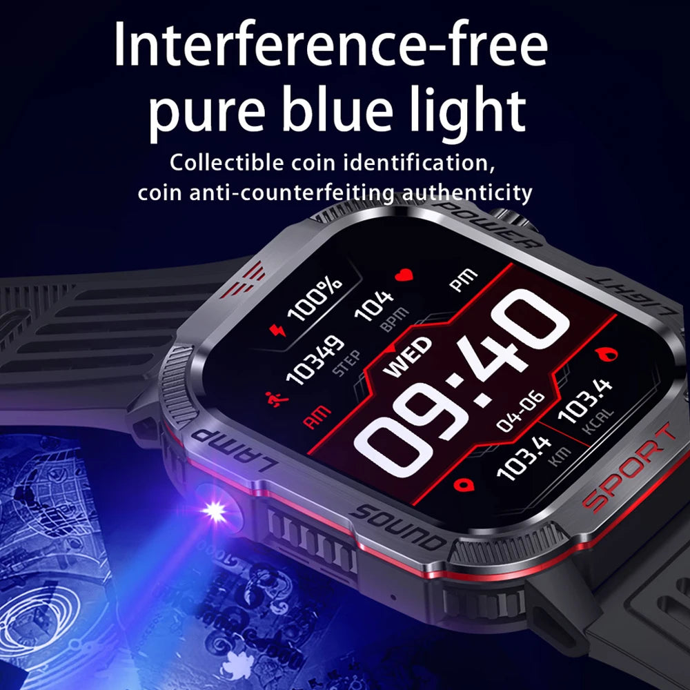 2025 New Outdoor Sport Smart Watch Men Compass LED Flashlight 600mAh Battery Health Monitoring Waterproof BT Call Smartwatch