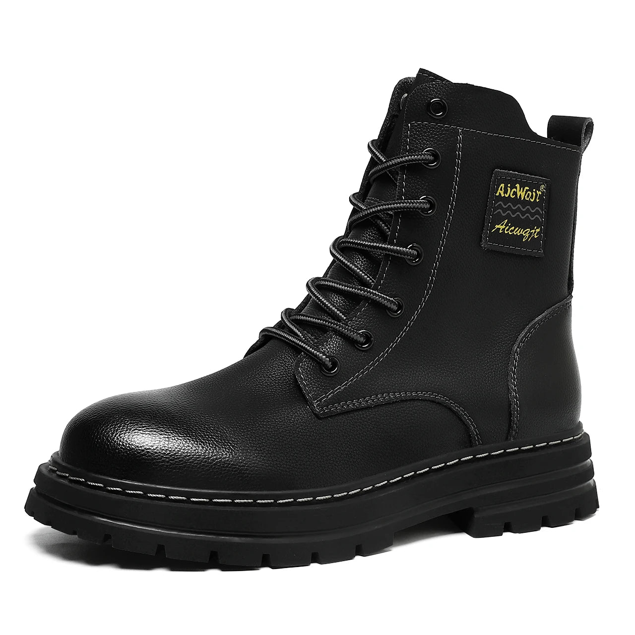 Men winter high top genuine leather boots couple anti-slip motorcycle boots lace-up shoes fashion zipper men boots large size 47