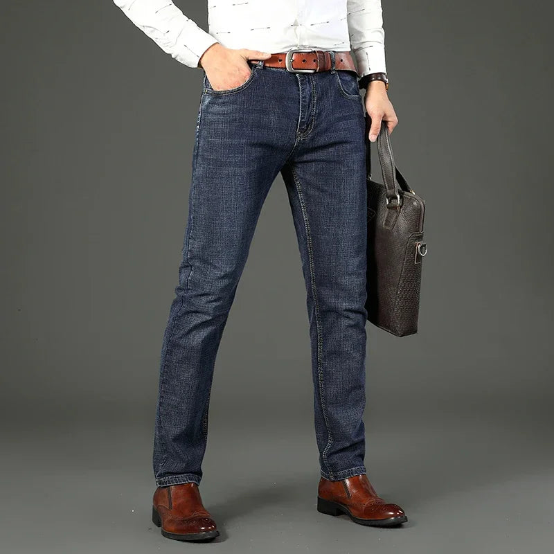 2-piece Set  WhinLEE Black and Blue Business Elite Jeans, Summer Micro Elastic Straightleg Multicraft High-quality Denim Pants