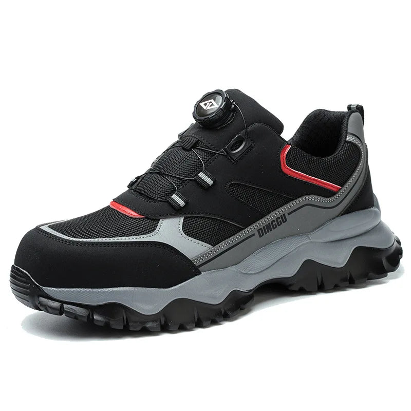 Steel Toe Lightweight Breathable Sneakers for Men Anti-smash Anti-puncture Protection Safety Shoes Rotating Button Work Shoes