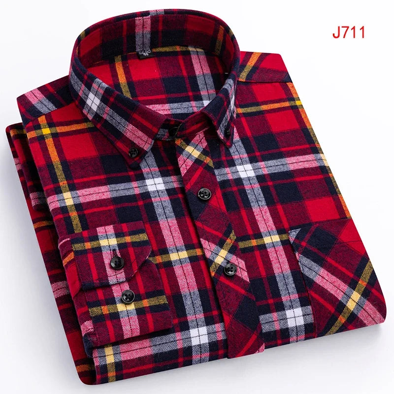 New Autumn Winter Fashion Men Casual Flannel Plaid Long Sleeve Shirts S-8XL Regular Fit Pocket Businessman Dress Shirts Daily