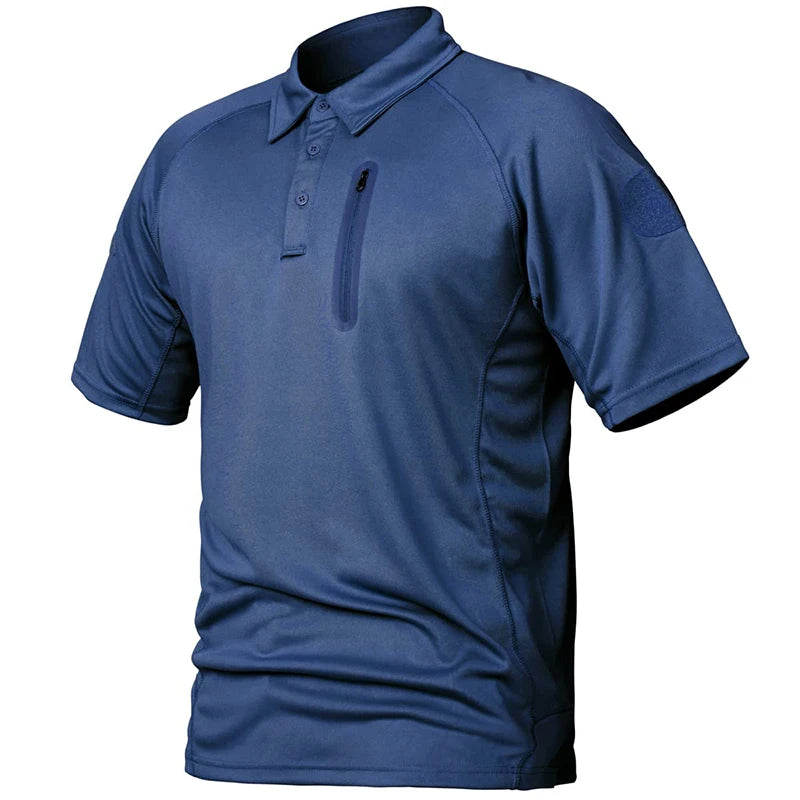 Men's Short Sleeve Polo Shirts Summer Tactical Polo with Zip Pocket Outdoor Hiking Golf Shirt Big Plus Size USA Size